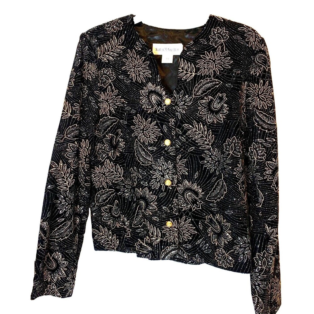 Norton McNaughton Glitzy Jacket Embroidered with Gold Threads Brocade Size 10